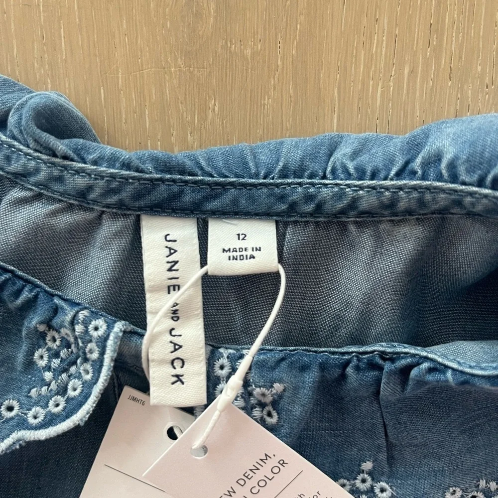 NWT Janie and Jack Blue Chambray Button Down Shirt with Embroidered Collar